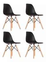 Kit 4 Cadeiras Charles Eames Eiffel Preto Base Madeira Sala Cozinha Jantar