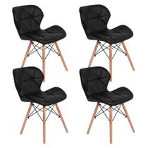 Kit 4 Cadeiras Charles Eames Eiffel Slim Estofada - Preta