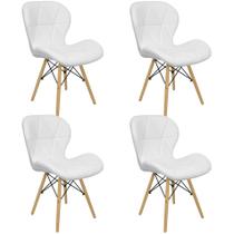 Kit 4 Cadeiras Charles Eames Eiffel Slim Wood Estofada - Branca