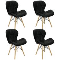 Kit 4 Cadeiras Charles Eames Eiffel Slim Wood Estofada - Preta