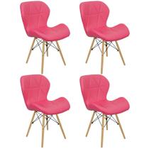 Kit 4 Cadeiras Charles Eames Eiffel Slim Wood Estofada - Rosa
