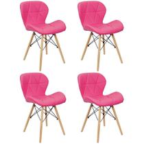 Kit 4 Cadeiras Charles Eames Eiffel Slim Wood Estofada Rosa