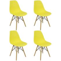 Kit 4 Cadeiras Charles Eames Eiffel Wood Design - Amarelo