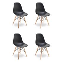 Kit 4 Cadeiras Charles Eames Eiffel Wood Design Jantar Preta