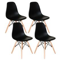 Kit 4 Cadeiras Charles Eames Eiffel Wood Design Jantar Preta - UNIVERSAL MIX