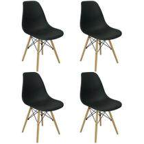 Kit 4 Cadeiras Charles Eames Eiffel Wood Design - Preta