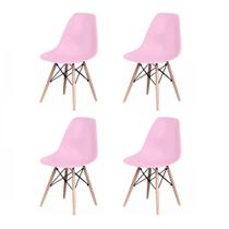 Kit 4 Cadeiras Charles Eames Eiffel Wood Design - Rosa Claro