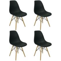 Kit 4 Cadeiras Charles Eames Eiffel Wood Design Varias Cores - Preta