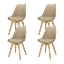 Kit 4 Cadeiras Charles Eames Leda Luisa Saarinen Design Wood Estofada Base Madeira - Bege