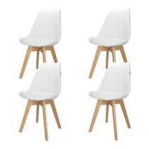 Kit 4 Cadeiras Charles Eames Leda Luisa Saarinen Design Wood Estofada Base Madeira - Branca