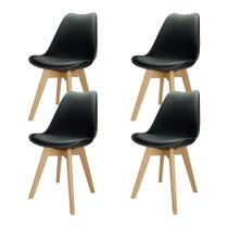 Kit 4 Cadeiras Charles Eames Leda Luisa Saarinen Design Wood Estofada Base Madeira - Preta