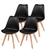 Kit 4 Cadeiras Charles Eames Leda Luisa Saarinen Design Wood Estofada Base Madeira - Preta - UNIVERSAL MIX