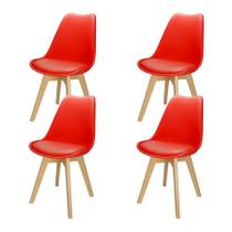 Kit 4 Cadeiras Charles Eames Leda Luisa Saarinen Design Wood Estofada Base Madeira - Vermelha