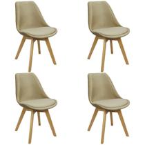 Kit 4 Cadeiras Charles Eames Leda Luisa Saarinen Veludo Estofada Base Madeira - Bege