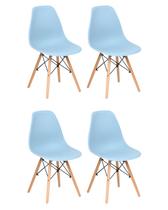 Kit 4 Cadeiras Charles Eames Pés de Madeira Azul Celeste