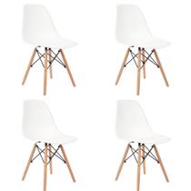 Kit 4 Cadeiras Charles Eames Pés de Madeira Branco - Garden Life