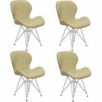 Kit 4 Cadeiras Charles Eames Slim Eiffel Base Metal Cromado
