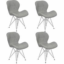 Kit 4 Cadeiras Charles Eames Slim Eiffel Base Metal Cromado