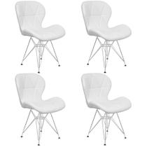 Kit 4 Cadeiras Charles Eames Slim Eiffel Base Metal Cromado