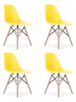 Kit 4 Cadeiras Charles Eames Wood Design Eiffel Amarelo