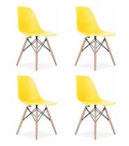 Kit 4 Cadeiras Charles Eames Wood Design Eiffel Amarelo - Homelandia