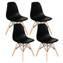 Kit 4 Cadeiras Charles Eames Wood Design Eiffel Preta Premiu