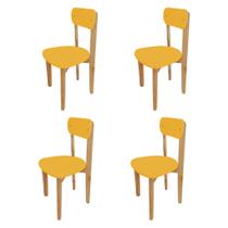 Kit 4 Cadeiras Colorê Infantil Assento e Encosto Amarelo Base em Madeira Maciça Pinus
