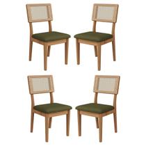 Kit 4 Cadeiras com Assento Estofado Encosto em Tela 100% MDF Freijó Verde Dalla Costa