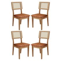 Kit 4 Cadeiras com Assento Estofado Encosto em Tela 100% MDF Freijó Veronese Dalla Costa