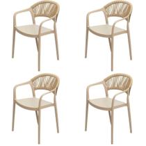 Kit 4 Cadeiras com Braço Área Externa Juna Or Design Polipropileno Fendi Corda Ratan Sintético Bege