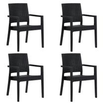Kit 4 Cadeiras Com Braço Milano Rattan Preta + Mesa Capri