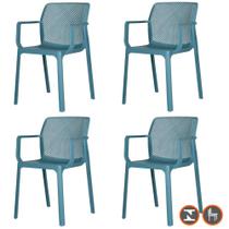 Kit 4 Cadeiras com Braços Empilhavel Inmetro Sardenha Vega Fratini Polipropileno Azul Sonho Distante