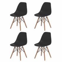 Kit 4 Cadeiras Com Encosto Para Mesa De Jantar Cozinha Charles Eames Eiffel Base Madeira Wood Preta