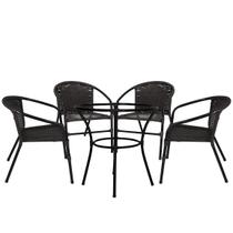 Kit 4 Cadeiras com Mesa em Fibra Sintética Salinas Artesanal, Área de Lazer, Jardim - Tabaco