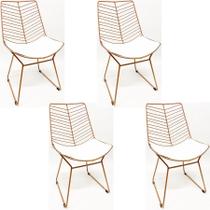 Kit 4 Cadeiras Cozinha Bertoia Retrô cor Rosé fosco assento branco - Poltronas do Sul