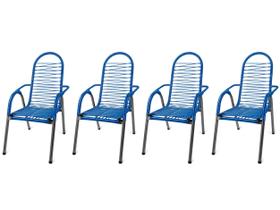 Kit 4 Cadeiras De Alpendre Área Cordinha Reforçada Varanda Fio Pvc Sintético Sacada Resistente Externa Espaguete Descanso Ferro Fibra Jardim Prédio