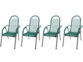 Kit 4 Cadeiras De Alpendre Área Cordinha Reforçada Varanda Fio Pvc Sintético Sacada Resistente Externa Espaguete Descanso Ferro Fibra Jardim Prédio - Móveis House