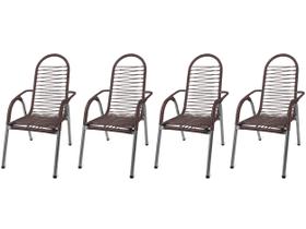 Kit 4 Cadeiras De Alpendre Área Cordinha Reforçada Varanda Fio Pvc Sintético Sacada Resistente Externa Espaguete Descanso Ferro Fibra Jardim Prédio - Móveis House