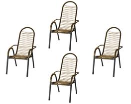 Kit 4 Cadeiras de Área Reforçada Tubos Grossos Fios Dourada