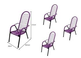 Kit 4 Cadeiras de Área Reforçada Tubos Grossos Fios ROXA