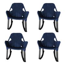 Kit 4 Cadeiras de Balanço Athenas Corda Náutica Base em Alumínio Preto/azul Marinho