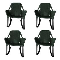 Kit 4 Cadeiras De Balanço Athenas Corda Náutica Base Em Alumínio Preto-verde Musgo - Cor: Verde Kit 4 Cadeiras De Balanço Athenas Corda Náutica Base Em Alumínio Preto-verde Musgo - Cor: Verde