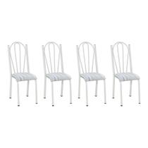 Kit 4 Cadeiras de Cozinha Alasca Estampado Linho Pés de Ferro Branco - Pallazio