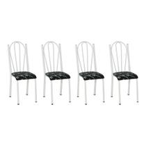 Kit 4 Cadeiras de Cozinha Alasca Estampado Preto Florido Pés de Ferro Branco - Pallazio Kit 4 Cadeiras de Cozinha Alasca Estampado Preto Florido Pés de Ferro Branco - Pallazio