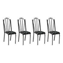 Kit 4 Cadeiras de Cozinha Alasca Estampado Preto Florido Pés de Ferro Cromo Preto - Pallazio