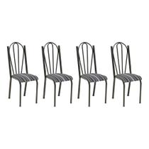 Kit 4 Cadeiras de Cozinha Alasca Estampado Preto Listrado Pés de Ferro Cromo Preto - Pallazio Kit 4 Cadeiras de Cozinha Alasca Estampado Preto Listrado Pés de Ferro Cromo Preto - Pallazio