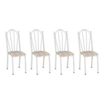 Kit 4 Cadeiras de Cozinha Alasca Estampado Rattan Pés de Ferro Branco - Pallazio