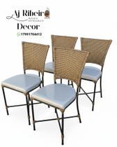 Kit 4 cadeiras de cozinha almofadada em junco sintetico