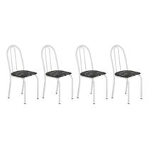 Kit 4 Cadeiras de Cozinha Califórnia Estampado Preto Florido Pés de Ferro Branco - Pallazio