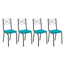 Kit 4 Cadeiras de Cozinha Colorado material sintético Azul Turquesa Pés de Ferro Preto - Pallazio